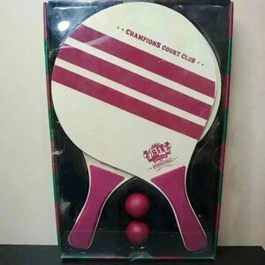 New Champions Court Club Wooden Paddle & Ball Beach Set / 2 Paddles 2 Balls